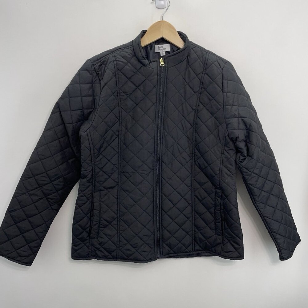 Kim Rogers Quilted Jacket Full Zip Lightweight Black Womens S